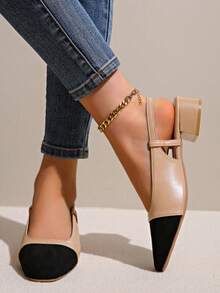 Elegant Women's High Heel Sandals, Colorblock Backless Square Toe Chunky Heel Shoes, Suitable For Office, Wedding, Party - Apricot - View 3