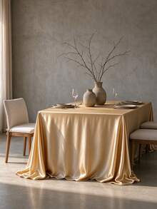 1pc Satin Tablecloth, Rectangular Sequin Silk Tablecloth, Smooth Fabric, Suitable For Wedding Banquet Party Events, Champagne Color, Room Decoration - Champagne Gold - View 6