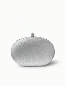 Women Oval Evening Clutch Leaf Rhinestone Pattern Ball Clasp Luxury Glamour Wedding Banquet Ball - Silver - View 4