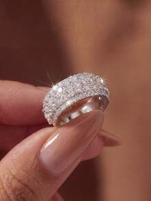 1pc Vintage Sparkling Diamond Ring, Exquisite Material, Suitable As A Jewelry Gift For Women On Valentine's Day - Super Flash Half Circle Diamond - View 5