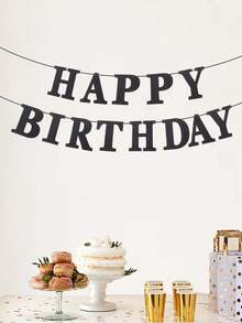 1set(2pcs)- HAPPY BIRTHDAY Black, Lime Green, Gold Glitter Birthday Banner - Black - View 2