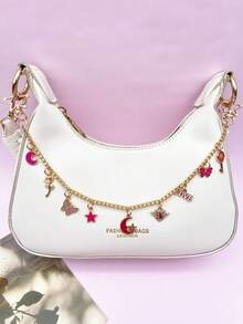 1pc Red Star & Moon Bag Charm, Charming Star & Moon Pendant Chain Bag Accessory, Premium Women's Accessory, Metal Chain Travel Backpack Pendant, Room Decor & Wallet Decoration, Gift For Friends - Multicolor - View 2