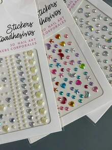 3Pcs Self‑Adhesive Face Gems Stickers Set, 3D Heart Star Rhinestone Pearl Eye Body Jewels, Easy Stick On Eye Body Makeup Gems For Christmas Rave Festival Cosplay Party Costume & Nail Art DIY Decor - Multicolor - View 6