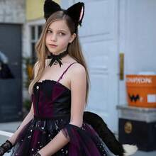 3pcs Cat Ears And Tail, Wolf Fox Ears Long Tail Bell Lace Collar Set, Halloween Animal Cosplay Party Costume Animal Ears - Multicolor - View 4
