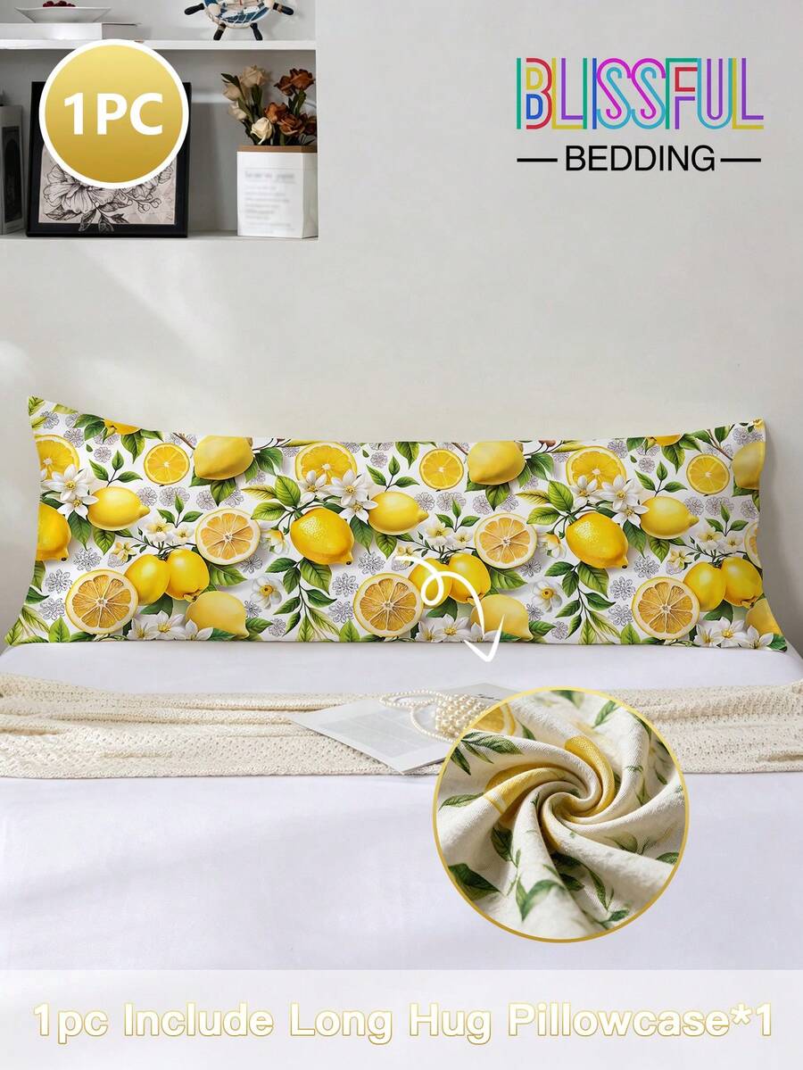 1pc High Definition Digital Print Long Pillowcase, 100% Polyester, Suitable For Room, Living Room Decoration, Also For Dormitory (Boy/Girl Dorm Bedding), Camping, Party Use - Yellow - View 1