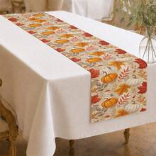 1pc/Pumpkin Autumn Leaf Print Table Runner, Vintage Fall Rectangular Hemmed Tablecloth Decoration, Suitable For Thanksgiving, Autumn Parties, Family Dinners, Restaurants And Home Dining Table Decor - Multiple Styles - View 2