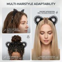 3PCS/2PCS Sexy Personalized Lace Bow Cat Ear Headband & Necklace Set, Suitable For Party, Stage Performance, Music Festival, Valentine's Day, COS Costume, Halloween, Daily Wear - Multicolor - View 7