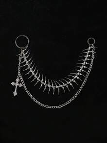 1PC Men's Fashion Hip-Hop Style Double Layer Silver Fishbone Cross Pendant Pants Chain Accessory - Multicolor - View 5