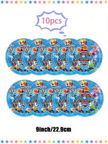 Paw Patrol Cartoon Blue Theme Party Tableware Set (Paper Cups/Plates/Cake Dishes/Dessert Plates) - Party Supplies Disposable Party Decorations For Christmas/Birthday Celebration - Solid Blue Tableware - View 8