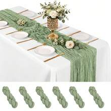 16 Pack Sage Green Cheesecloth Table Runner, Boho Gauze Table Runners, Rustic Semi Sheer Cheese Cloth Fabric For Wedding Party, Baby Shower, Birthday, Engagement, Farmhouse Dining Table Decor, Holiday Decorations, Romantic Wedding Centerpiece Decor - Sage Green - View 19