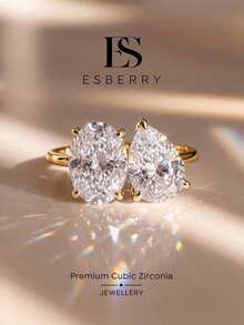 ESBERRY 1件個性化時尚不對稱立方鋯石戒指，女士珠寶，精緻飾品，女性約會禮物 - 梨形橢圓戒指 - 查看 2