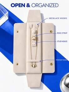 Travel Jewelry Organizer, Portable Foldable Jewelry Roll With Necklace Hooks, Ring Slots And Earring Holes, Small Snap Button Jewelry Pouch, Suitable For Weekend Trips, Handbags And Vanity - Multicolor - View 11