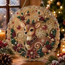 1pc Sparkling Round Lace Christmas Tree Diamond Painting Hanging Ornament, Christmas Atmosphere Decor - Random Style - Multicolor - View 2