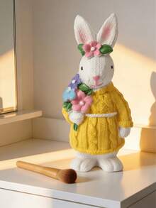 1pc Rabbit Figurine, Colorful Hand-Painted Cartoon Rabbit Statue With Wreath And Accessories, Cute Spring Easter Home Living Room Bedroom Office Desk Bookshelf Entryway Decor, Kawaii Animal Collectible Gift - A - View 4
