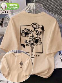 Kaos Wanita Katun Kerah Bulat Lengan Pendek, Desain Motif Lolipop Retro yang Manis, Nyaman Dipakai, Cocok untuk Pemakaian Sehari-hari di Musim Semi/Panas - Aprikot - View 3
