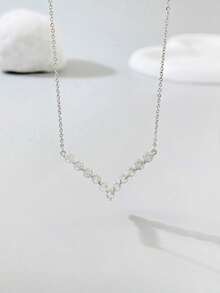 ESBERRY 1pc Elegant Cubic Zirconia Pendant Necklace, Exquisite Women's Jewelry Gift, Suitable For Birthday, Party, Holiday - V-shaped Diamond Necklace - View 7