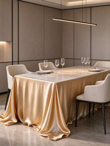 1pc Satin Tablecloth, Rectangular Sequin Silk Tablecloth, Smooth Fabric, Suitable For Wedding Banquet Party Events, Champagne Color, Room Decoration - Champagne Gold - View 7