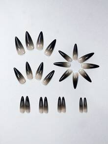 Black Gradient French Hot Girl Style 24pcs Long Almond Shape Press-On Nails Fake Nail Tips Nail Stickers Manicure Set - Multicolor - View 3