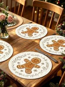 8pcs/Set Christmas Gingerbread Man Placemats, Table Center Decor Coasters. Ideal For Christmas Parties, Christmas Tree Decorations, Theme Parties, New Year, Party Favors, Holiday Gatherings And Festive Scene Decor. - One Size Fits All - View 6