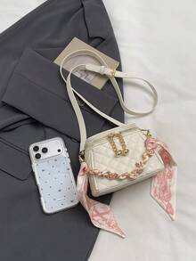 1件女款絎縫刺繡菱格紋PU拉鍊開合時尚手提斜跨包,適合四季日常使用 - A - 查看 4
