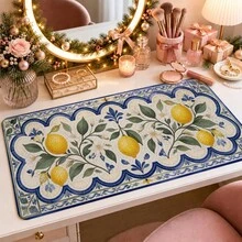 1pc Mediterranean Lemon Tile Aesthetic Desk Mat, Floral Mosaic Print Large Mouse Pad For Dorm & Vanity Table Decor - View 4