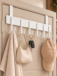 Over-The-Door Hook Rack, Multi-Function Storage Hooks, 6 Door Hooks For Hanging Clothes, Towels, Suitable For Bathroom, Kitchen Cabinet Doors, Max Thickness 2.2cm, Space Saving, Sturdy Hanger, Heavy Duty, Easy Mount, Christmas Gift - Multicolor - View 1