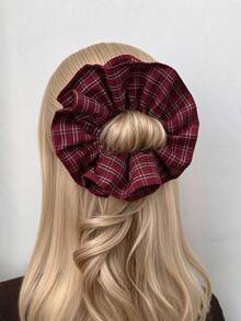 1pc Vintage Red Plaid Striped Slim Waist Hair Tie, New College Style Premium Versatile Bun Hair Accessory - Multicolor - View 8