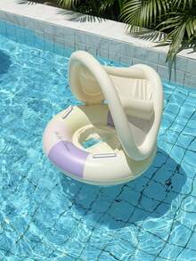 馬卡龍色充氣嬰兒游泳圈，附遮陽篷、座椅與雙把手，可愛夏季幼兒游泳圈，沙灘與泳池水上玩具 - 彩色 - 查看 10