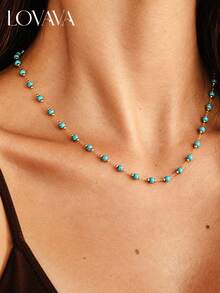 Stainless Steel Boho Turquoise Beaded Necklace For Daily Wear - Turquoise - View 7