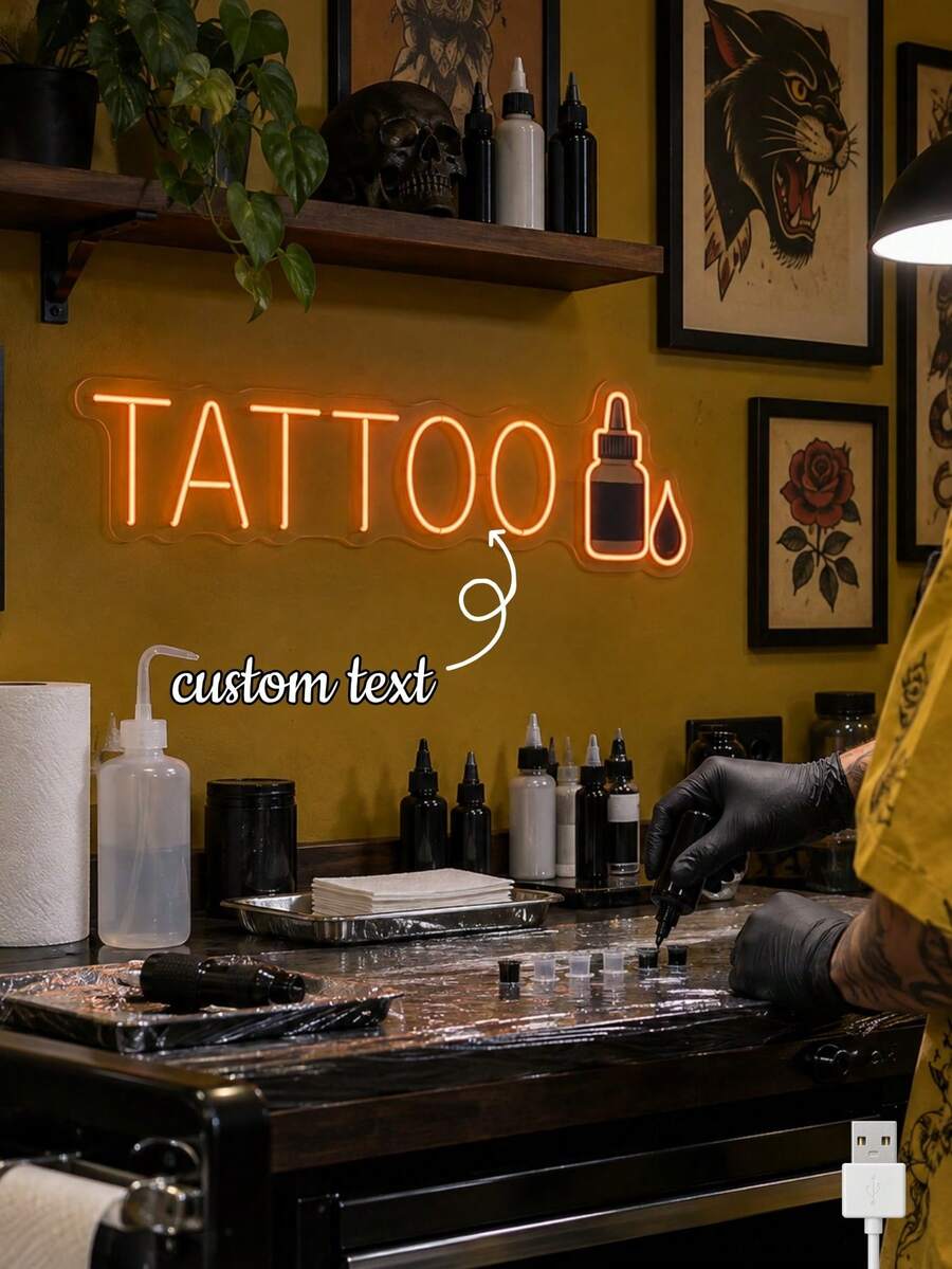 1PC Custom Text Tattoo LED Neon Light, Personalized Wall Light, USB Powered Neon Wall Decor For Tattoo Studio, Tattoo Shop, Artist Workspace, Beauty Salon, Creative Room Decoration & Gift - Multi-color 2 - View 1