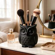 Black Owl 3D Printed Makeup Brush Holder, Multi-Functional Desktop Pen Holder, Bedroom Vanity Cute Cartoon Storage Decor - View 4