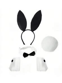 5pcs Cute Adult Rabbit Ear Headband Prop Plush Headband Set, Role Play Halloween Party Decoration - Black - View 1
