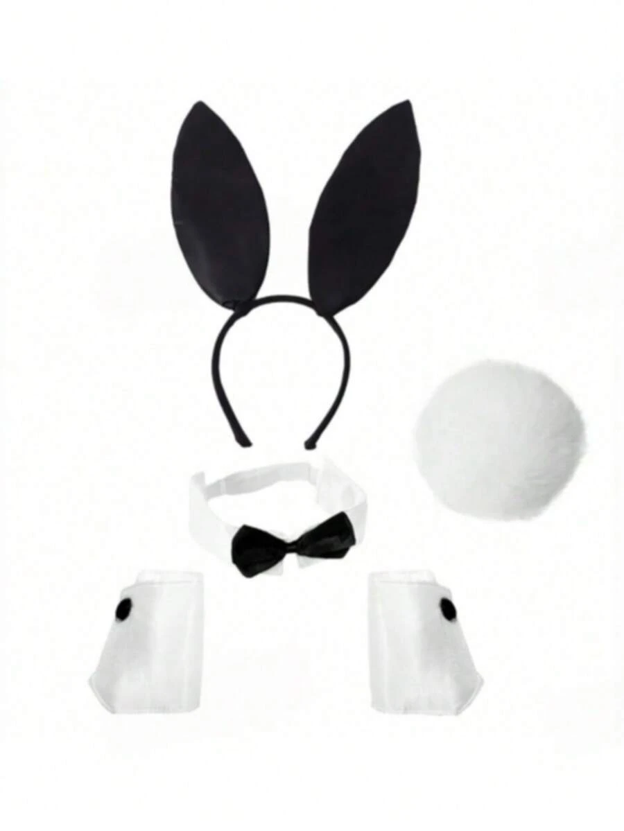5pcs Cute Adult Rabbit Ear Headband Prop Plush Headband Set, Role Play Halloween Party Decoration - Black - View 1