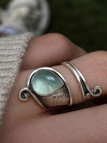 1pc Vintage Asymmetric Gemstone Inlaid Adjustable Alloy Ring - Vintage Rings - View 13