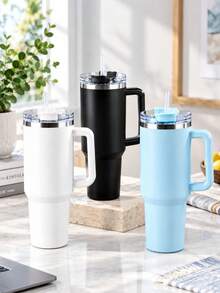 1200ml Double-Layer Stainless Steel Vacuum Insulated Water Bottle, Suitable For Outdoor Sports And Automotive Use, Comes With Large Capacity Cup And Plastic Straw - Multicolor - View 6