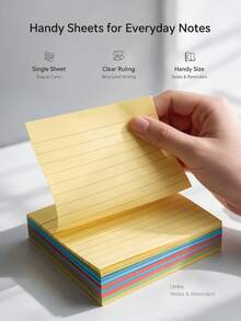 100pcs Line Grid Sticky Notes, 4 Colors Portable Student Note Marking Writing Stickers, Self-Adhesive Easy-To-Stick Memo Pads, Suitable For Office, Home, School, Large/Medium 2 Styles, Back To School Office Assistant - Multicolor - View 2