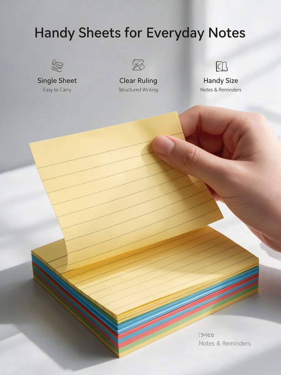 100pcs Line Grid Sticky Notes, 4 Colors Portable Student Note Marking Writing Stickers, Self-Adhesive Easy-To-Stick Memo Pads, Suitable For Office, Home, School, Large/Medium 2 Styles, Back To School Office Assistant