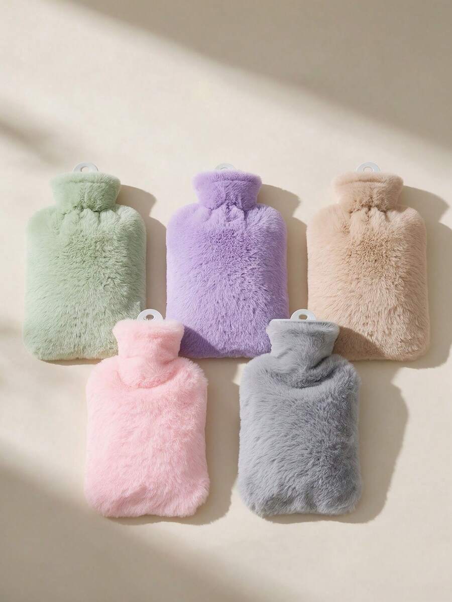 1pc Plush Water-Fillable Hot Water Bottle, Faux Rabbit Fur Thickened Fleece, Winter Home Bedroom Hand & Belly Warmer, Macaron Multi-Color Portable Hot Water Bag, Autumn/Winter Dorm Daily Warmth & Portable Heat Compress Hand Warmer - Multicolor - View 1