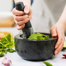 Natural Granite Mortar And Pestle Set, Kitchen Spice Grinder Tool For Herbs Garlic Guacamole Making - Black - View 5