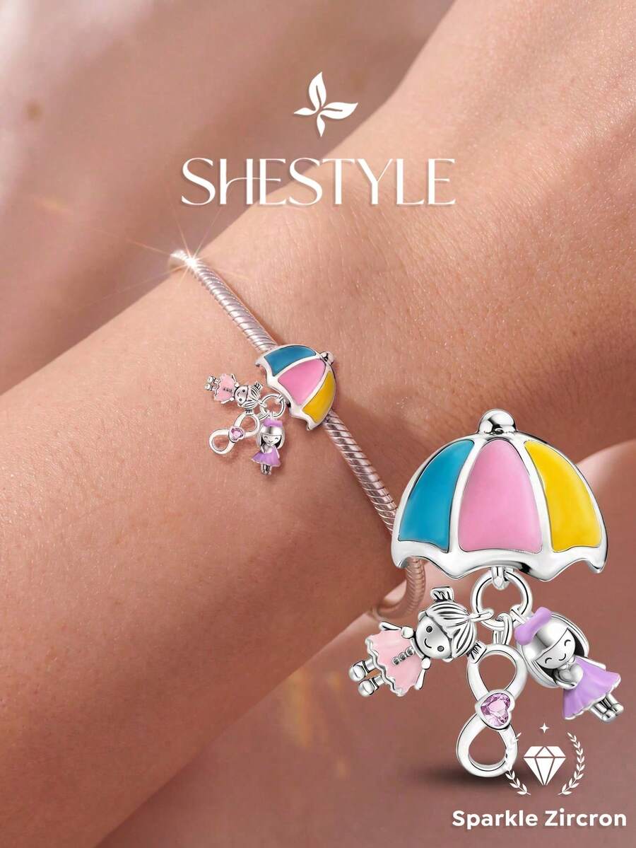 1件時尚亮面愛心吊墜珠，適合女性手鍊DIY珠寶製作
