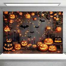 2D Flat Halloween Pumpkin Lantern Background Banner, Polyester Fiber Material, Multi-Purpose Autumn Wooden Wall Decor, No Electricity Required, Suitable For Party, Studio, Home Decor, Holiday Decoration - 1 - View 9