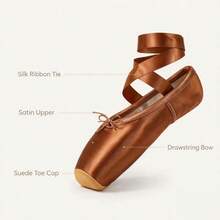 Women's Ballet Pointe Shoes, Satin Bronze Color Wrap-Around Ribbon Rubber Sole Dance Shoes, Toe Protection, Comfortable And Lightweight For Ballroom Dance Performance - Bronze - View 2