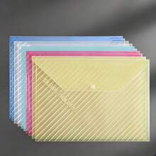 5/10pcs Macaron Color A4 Transparent Snap Button File Folder, Thickened Large Capacity Storage Bag For Student Documents And Office Use - Multicolor - View 2
