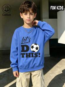 Cotton Boys Crewneck Pullover Sweatshirt, Autumn Winter Loose Sweatshirt With Let's DO THIS! Text And Soccer Pattern Casual Sports Preppy Style - Sky Blue - View 2
