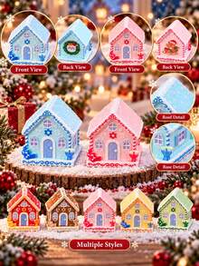 1PC Village House Figurines, Colourful Holiday House Decorations With Menorah And Star Of David For Tabletop Shelf Mantel And Holiday Decor - Christmas Cottage - View 2