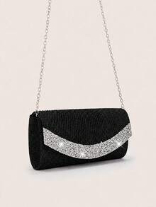 Noctella Luxury Black Evening Bag, Sparkling Rhinestone Trim Over A Pleated Front, Sophisticated Clutch For Wedding Receptions, Banquets & Formal Events - Black - View 3