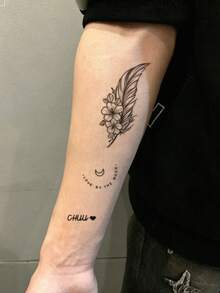 1pc Men's Temporary Tattoo Sticker,Mixed Pattern Of Butterflies, Roses, Feathers, Music Notes, Fish Bones And Texts, Realistic Tattoo Design, Suitable For Daily Wear, Bachelorette Party Favors, Music Festivals, Games, Graduation Gifts, Lasts 3-5 Days - Christmas - View 5