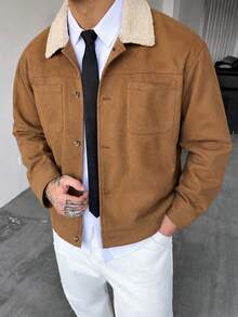 GloMan Old Money Style Men's Camel Jacket Coat, Double Chest Patch Pockets Button Front Cardigan, Warm For Autumn/Winter, Suitable For Daily Streetwear, Dating, Halloween, Christmas, Gift For Husband/Father - Brown - View 3