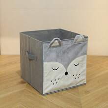 Cute Embroidered Animal Face Kids Storage Box, Foldable Fabric Grid Cabinet Organizer, Baby Toy Storage Basket - Multicolor - View 8