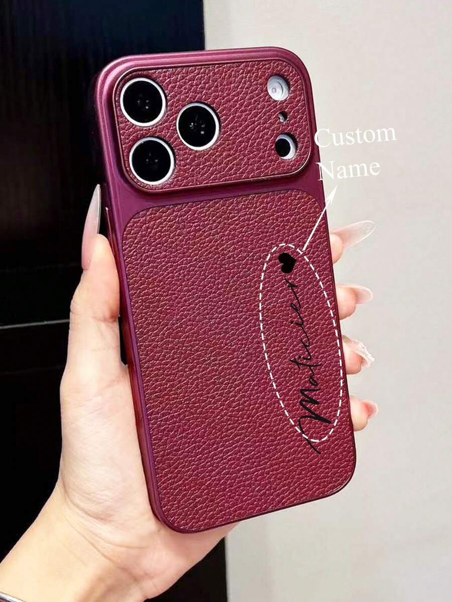 Personalized Initial Letter Pattern Faux Leather Phone Case Compatible With IPhone 18 17 16 15 14 13 Pro Max Series Luxury Crocodile Texture Shockproof Scratch Resistant Perfect Fit Compatible With Iphone 18 17 Pro Max Ideal Christmas Gift Choice - Burgundy - View 1